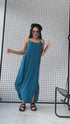 Long dress with crossed straps - dark turquoise
